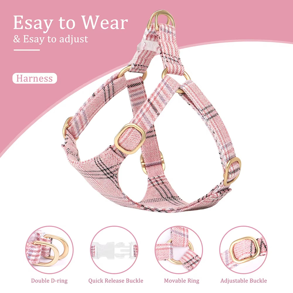 Nylon Dog Collar Harness Leash Set Adjustable Puppy Dogs Harnesses Vest Cute Bowknot Pet Collars with Lead for Small Medium Dogs