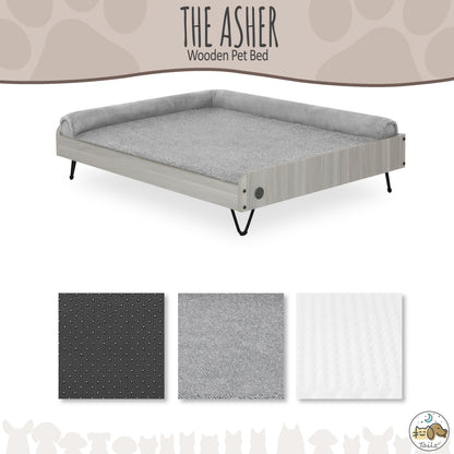 Asher Wooden Pet Bed with Mattress | Large to Extra Large Pet Bed with Mattress | Elevated Pet Bed | Greenguard Gold Certified Wooden Pet Bed