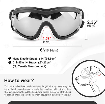 Dog Goggles Large Breed, Large Dog Sunglasses Eye Protection for Dogs Windproof Goggles for Medium Large Dog Riding Biking Driving, Black