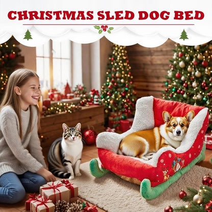Christmas Dog Beds for Small Dogs，15" X 27.6" Sleigh Shaped Pet Beds,Washable Small Dog Cat Bed, Comfort and Fuzzy Pet Couch Sofa Bed,Warming Pets Bed for Indooor Home,Bedroom,Winter Holiday