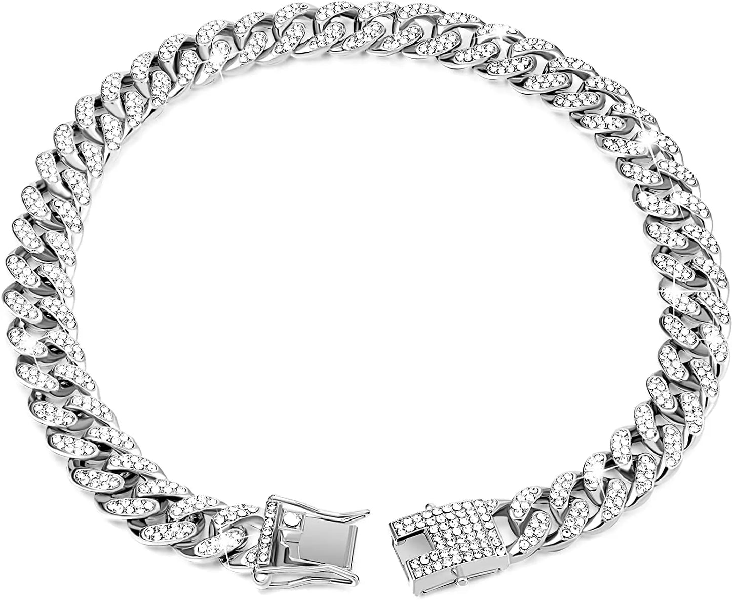Luxury Gold Chain Dog Collar Puppy Necklace Crystal Jewelry Accessories Cuban Link Pet Collar for Small Medium Large Dogs