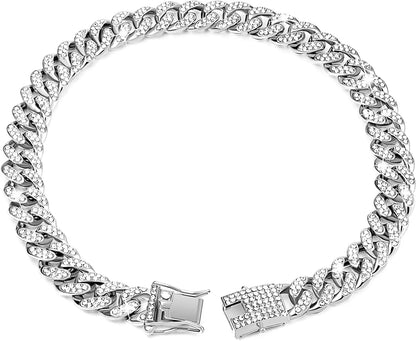 Luxury Gold Chain Dog Collar Puppy Necklace Crystal Jewelry Accessories Cuban Link Pet Collar for Small Medium Large Dogs