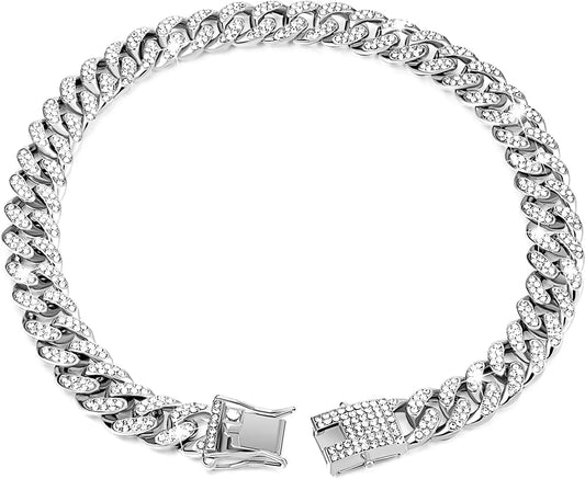Luxury Gold Chain Dog Collar Puppy Necklace Crystal Jewelry Accessories Cuban Link Pet Collar for Small Medium Large Dogs