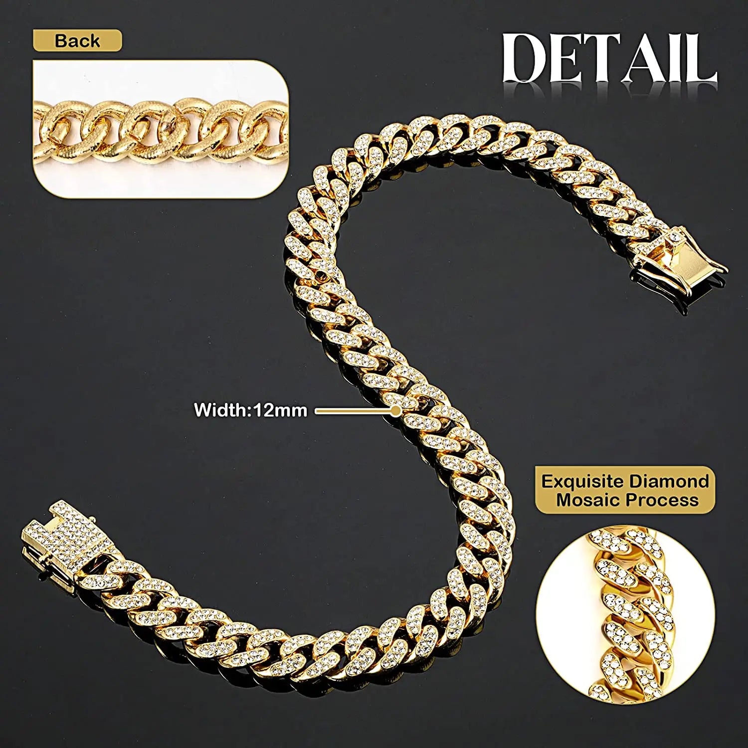 Luxury Gold Chain Dog Collar Puppy Necklace Crystal Jewelry Accessories Cuban Link Pet Collar for Small Medium Large Dogs