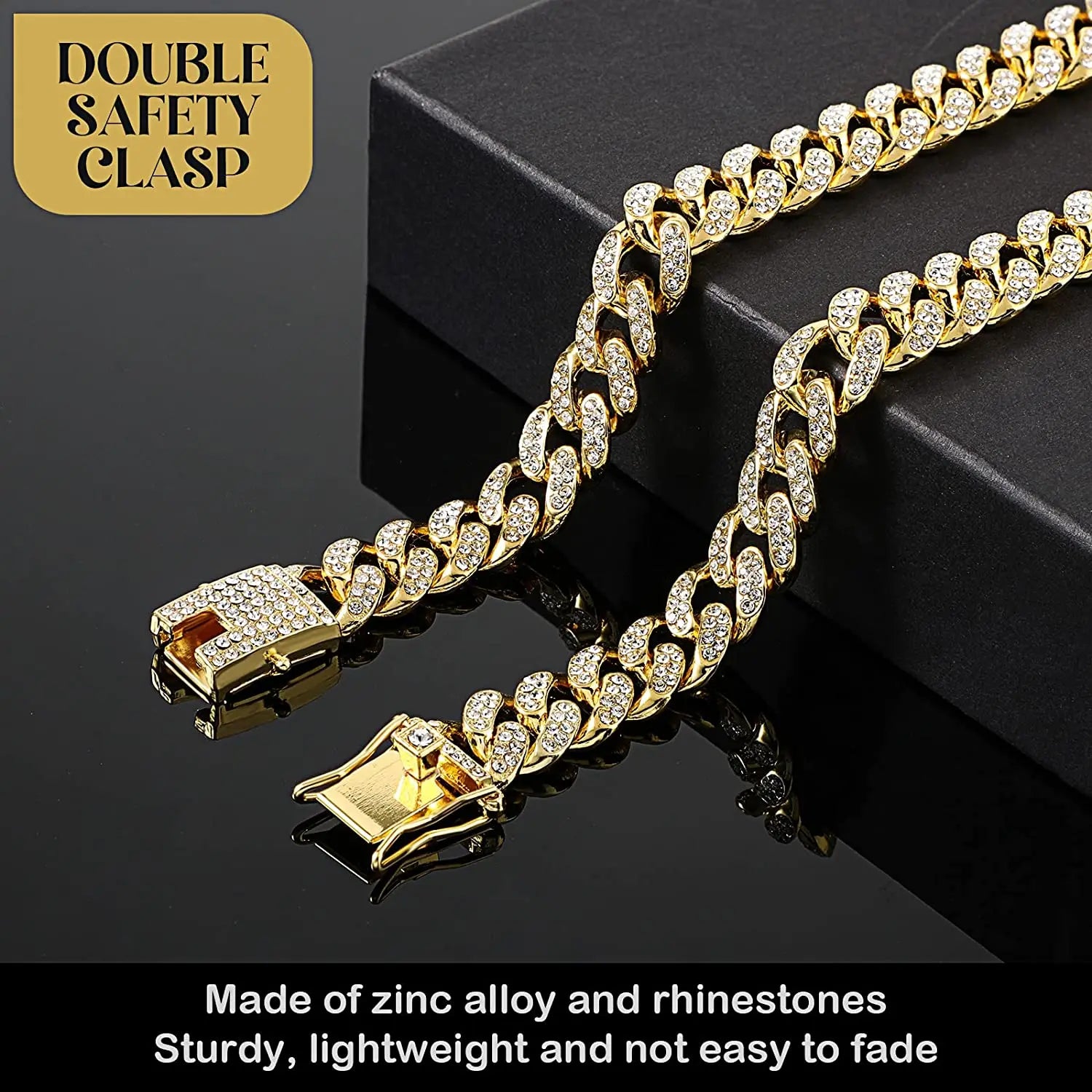 Luxury Gold Chain Dog Collar Puppy Necklace Crystal Jewelry Accessories Cuban Link Pet Collar for Small Medium Large Dogs