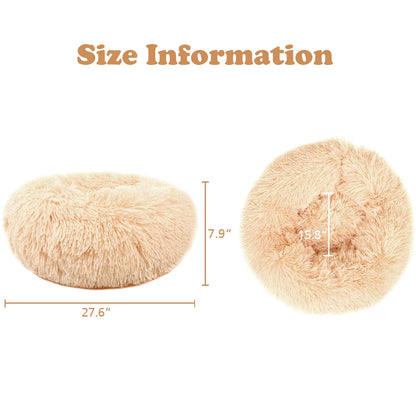 Round Plush Pet Bed for Dogs & Cats,Fluffy Soft Warm Calming Dog Bed Sleeping Kennel Nest,27.6 X 27.6 X 8"