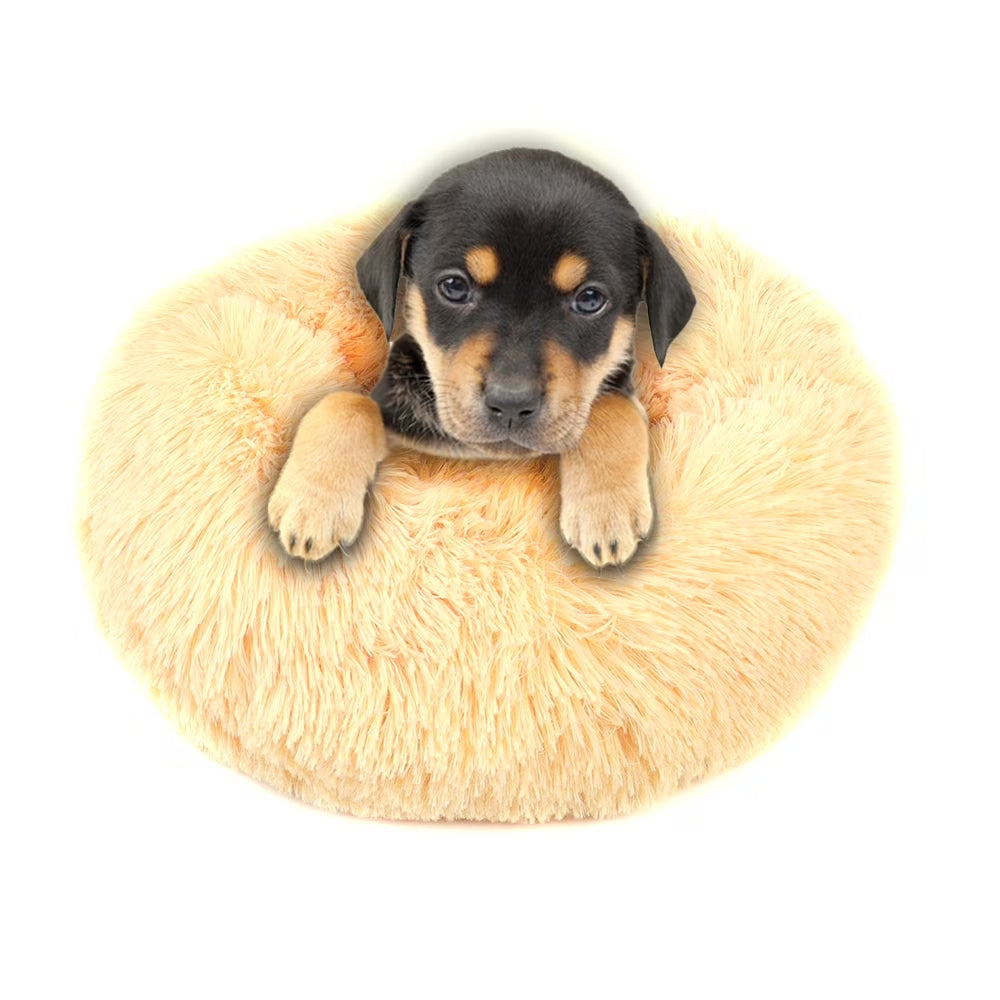 Round Plush Pet Bed for Dogs & Cats,Fluffy Soft Warm Calming Dog Bed Sleeping Kennel Nest,27.6 X 27.6 X 8"