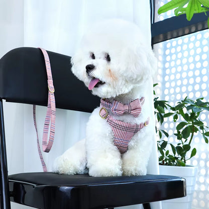 Nylon Dog Collar Harness Leash Set Adjustable Puppy Dogs Harnesses Vest Cute Bowknot Pet Collars with Lead for Small Medium Dogs