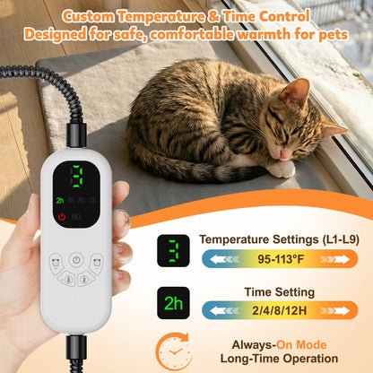 Pet Heated Pad, 24" Winter Heating Pad for Dogs Cats, 9-Level Temp Control with Timer, Safe Heated Mat Overheat Protection & Chew-Proof Cord