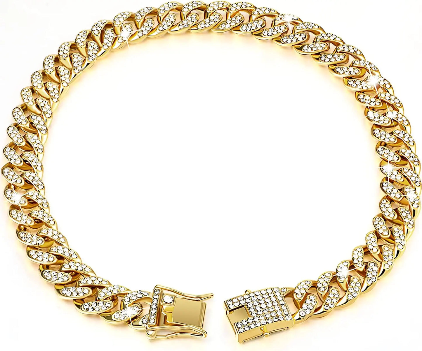 Luxury Gold Chain Dog Collar Puppy Necklace Crystal Jewelry Accessories Cuban Link Pet Collar for Small Medium Large Dogs