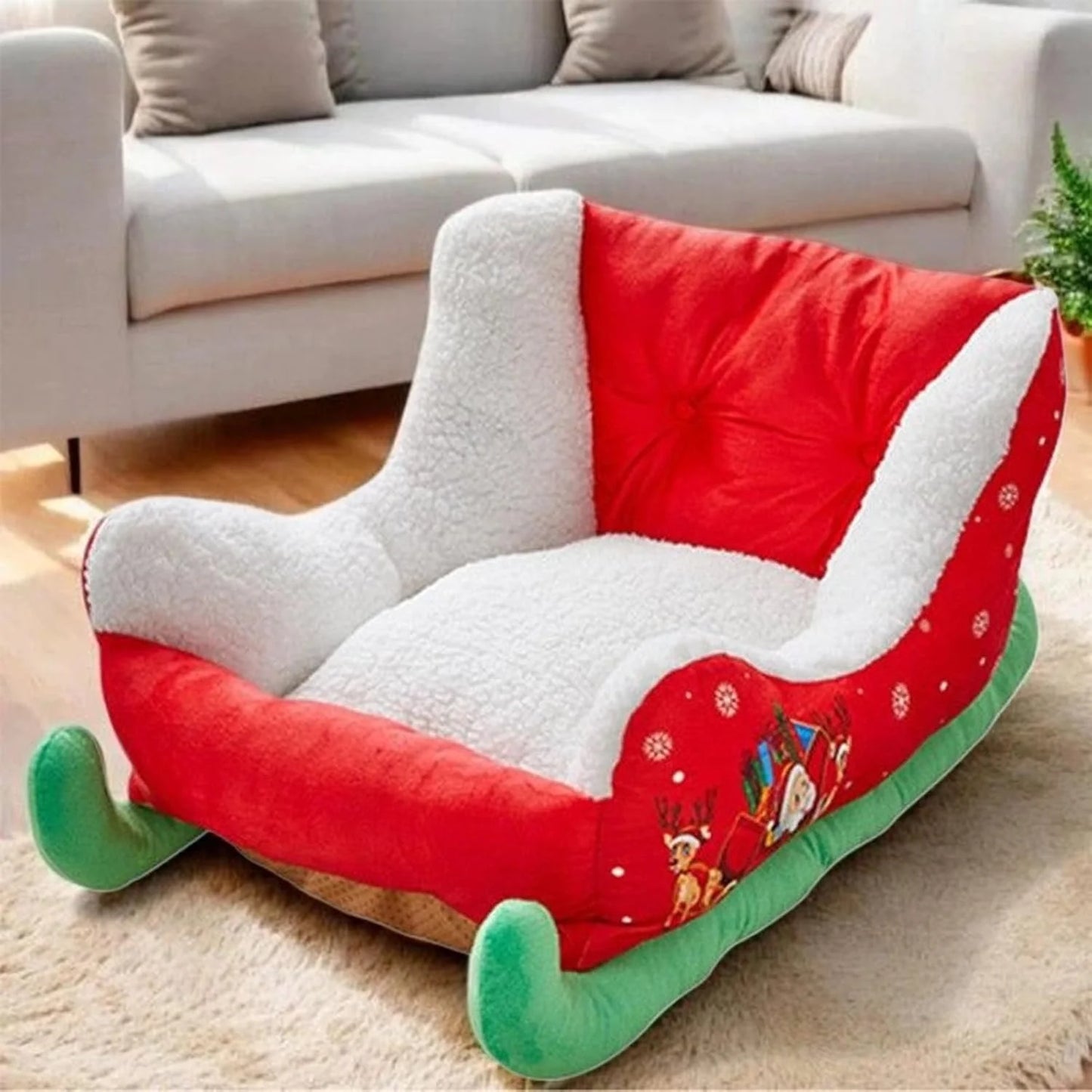 Christmas Dog Beds for Small Dogs，15" X 27.6" Sleigh Shaped Pet Beds,Washable Small Dog Cat Bed, Comfort and Fuzzy Pet Couch Sofa Bed,Warming Pets Bed for Indooor Home,Bedroom,Winter Holiday