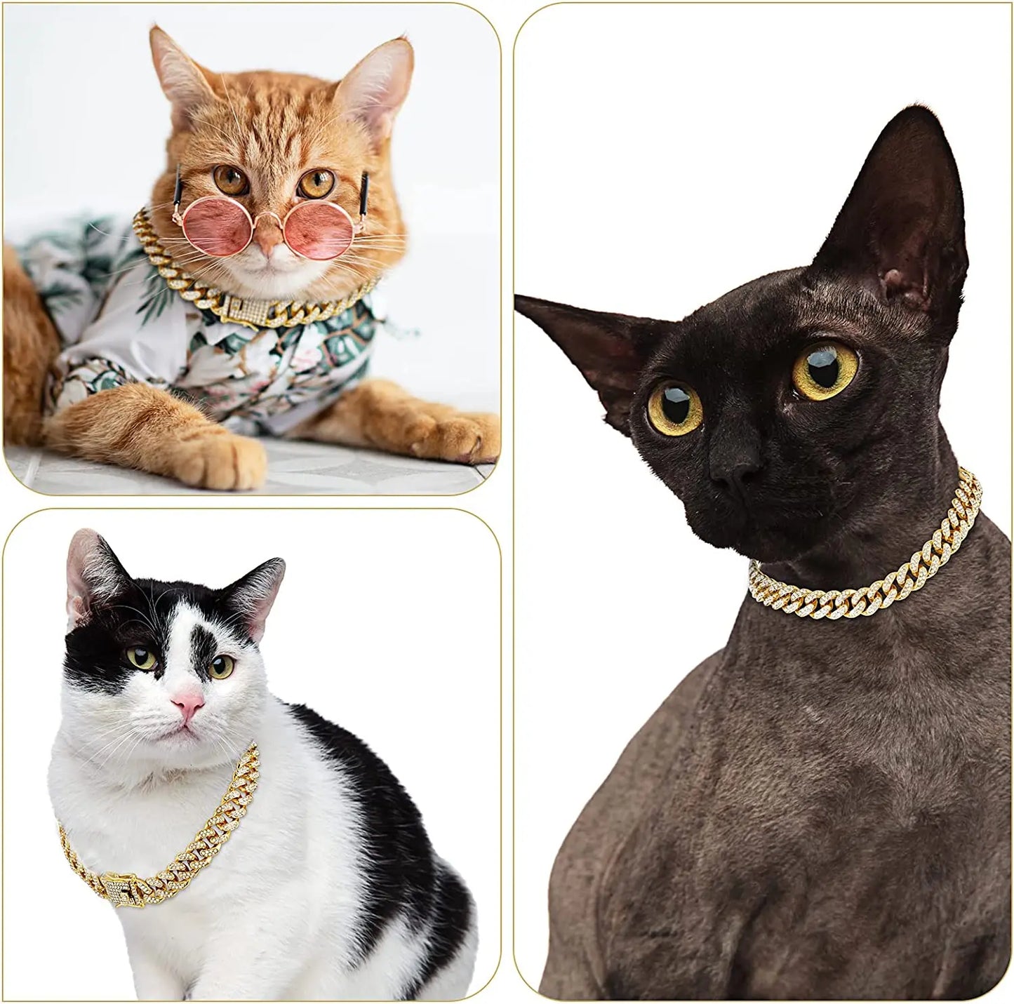 Luxury Gold Chain Dog Collar Puppy Necklace Crystal Jewelry Accessories Cuban Link Pet Collar for Small Medium Large Dogs