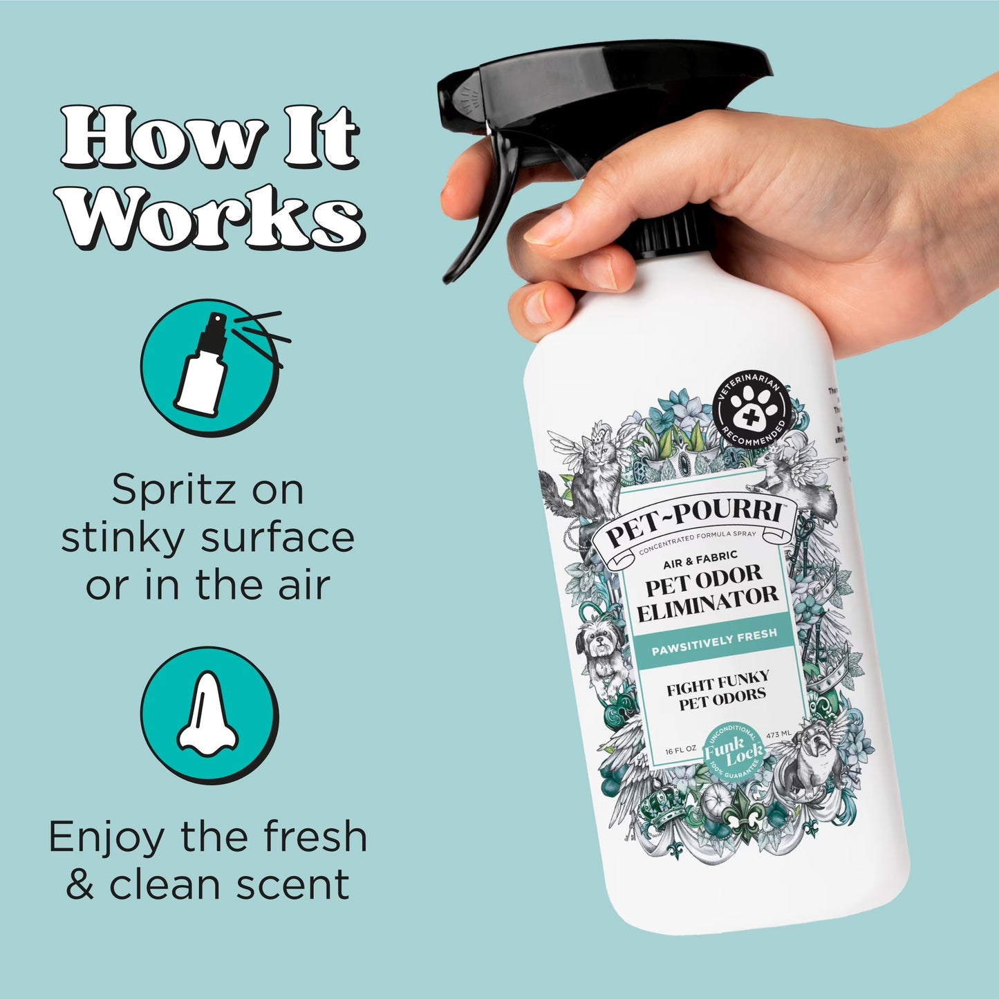 Pet~Pourri Pawsitively Fresh Pet & Home Deodorizer Spray, Jasmine + Fresh Air + Pear, 16Oz