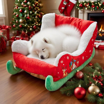 Christmas Dog Beds for Small Dogs，15" X 27.6" Sleigh Shaped Pet Beds,Washable Small Dog Cat Bed, Comfort and Fuzzy Pet Couch Sofa Bed,Warming Pets Bed for Indooor Home,Bedroom,Winter Holiday