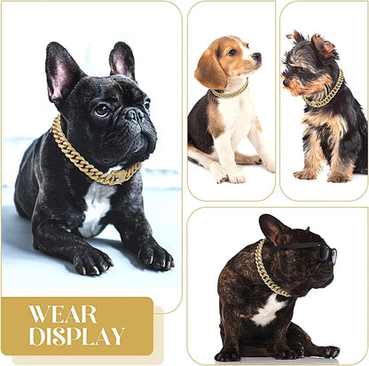 Luxury Gold Chain Dog Collar Puppy Necklace Crystal Jewelry Accessories Cuban Link Pet Collar for Small Medium Large Dogs