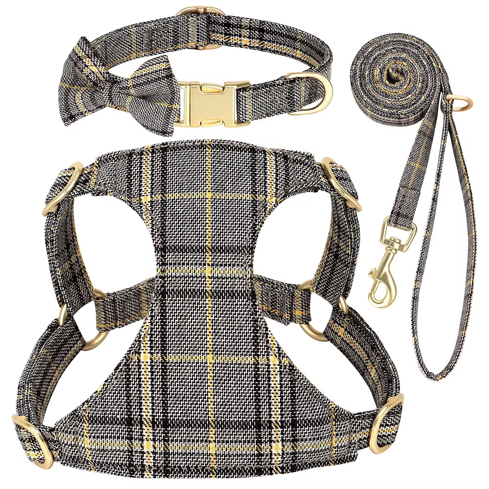 Nylon Dog Collar Harness Leash Set Adjustable Puppy Dogs Harnesses Vest Cute Bowknot Pet Collars with Lead for Small Medium Dogs