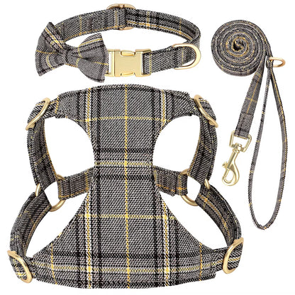 Nylon Dog Collar Harness Leash Set Adjustable Puppy Dogs Harnesses Vest Cute Bowknot Pet Collars with Lead for Small Medium Dogs