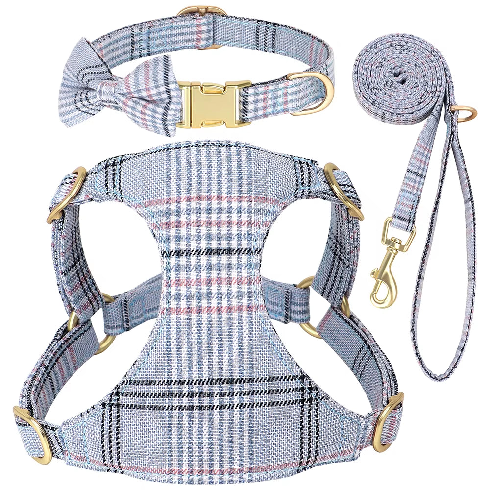 Nylon Dog Collar Harness Leash Set Adjustable Puppy Dogs Harnesses Vest Cute Bowknot Pet Collars with Lead for Small Medium Dogs