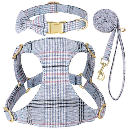 Nylon Dog Collar Harness Leash Set Adjustable Puppy Dogs Harnesses Vest Cute Bowknot Pet Collars with Lead for Small Medium Dogs