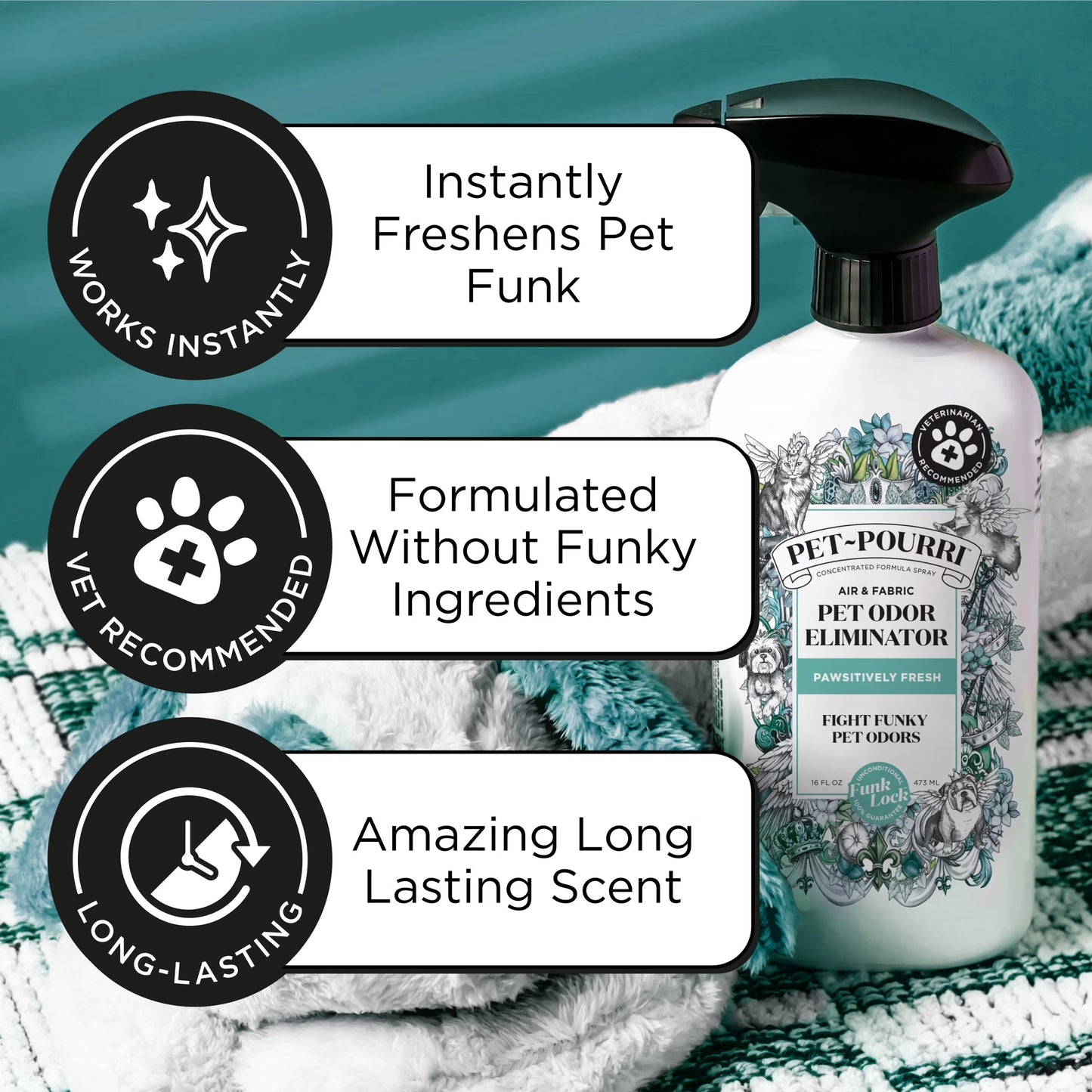 Pet~Pourri Pawsitively Fresh Pet & Home Deodorizer Spray, Jasmine + Fresh Air + Pear, 16Oz